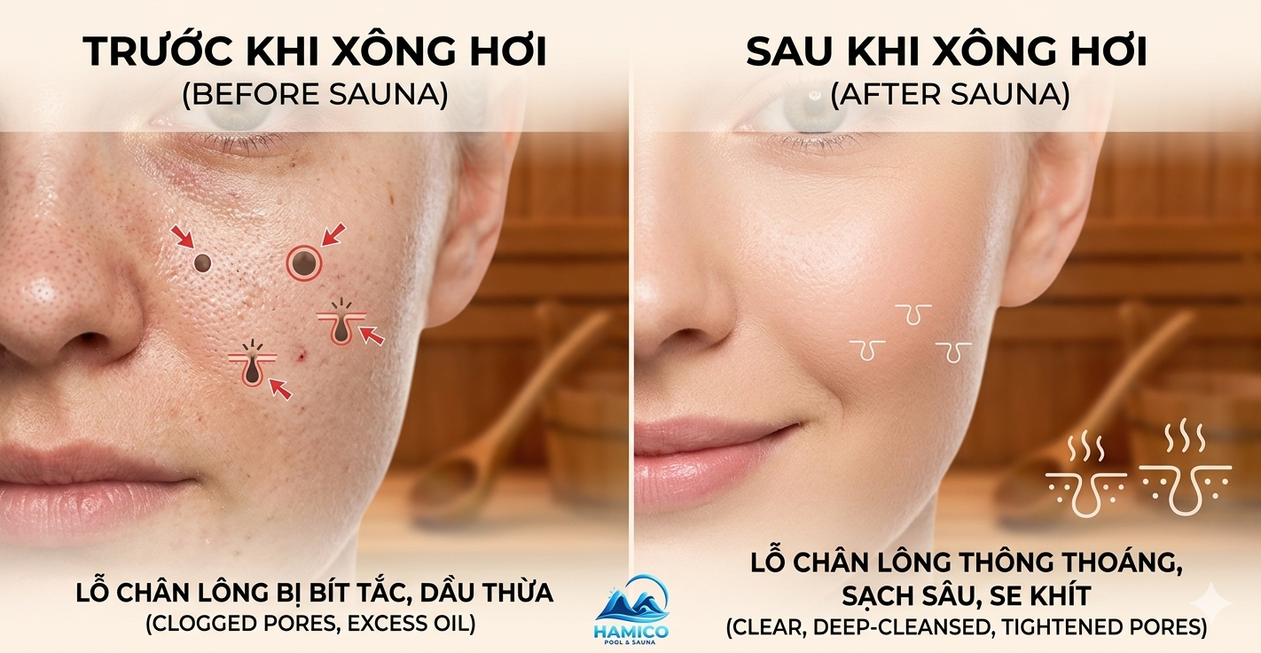 Khám phá lợi ích tuyệt vời của xông hơi Sauna đối với làn da. Tìm hiểu cách nhiệt độ cao giúp đào thải độc tố, trẻ hóa tế bào và mang lại làn da sáng mịn tự nhiên.